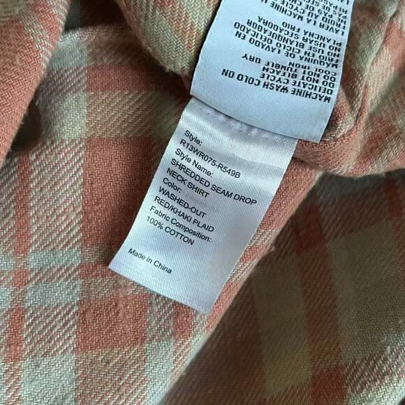 NWT R13 Shredded Seam Flannel Drop Neck Shirt Washed-Out Red/Khaki Plaid XLarge - Picture 14 of 15